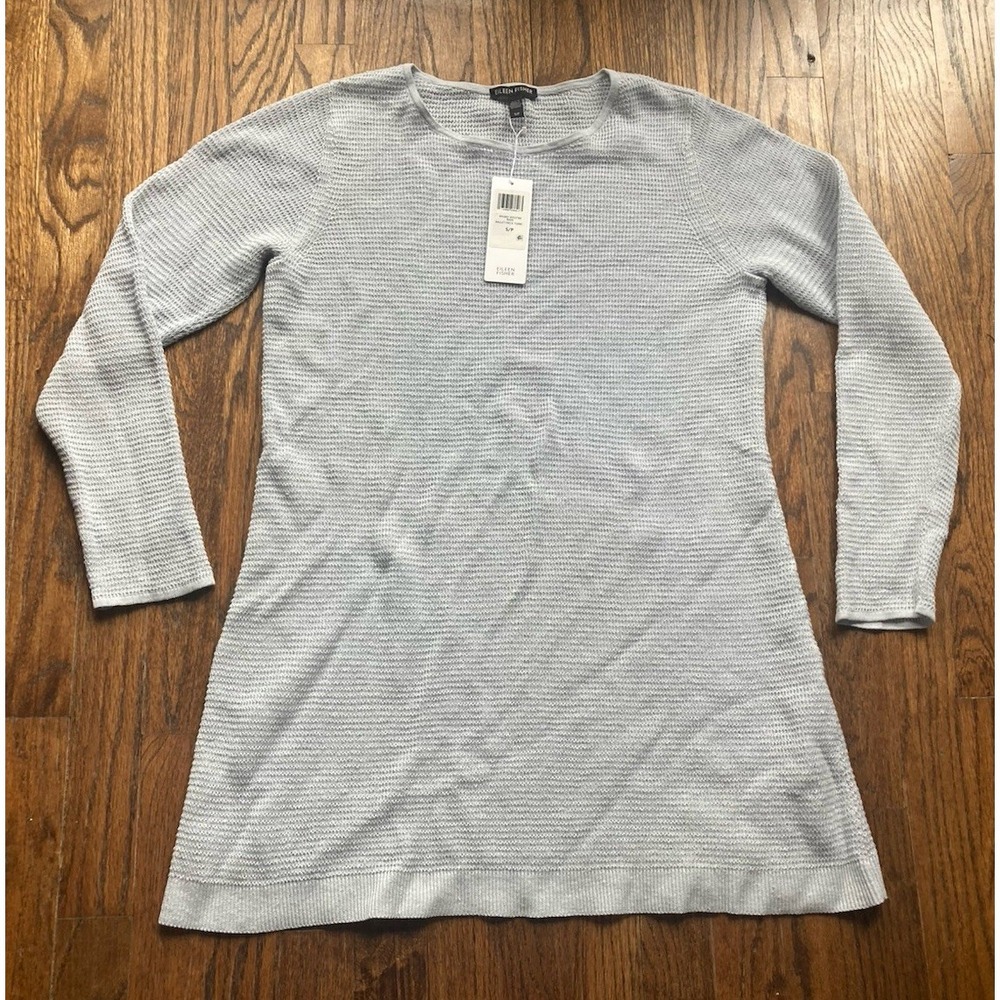 NWT Eileen Fisher Tunic Shirt Womens Size Small Linen Cotton Light Blue Knit